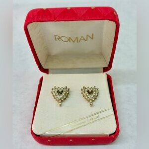 ROMAN Earrings Womens Pierced Gold Tone Genuine Crystal Studs 1/2 Inch In Box